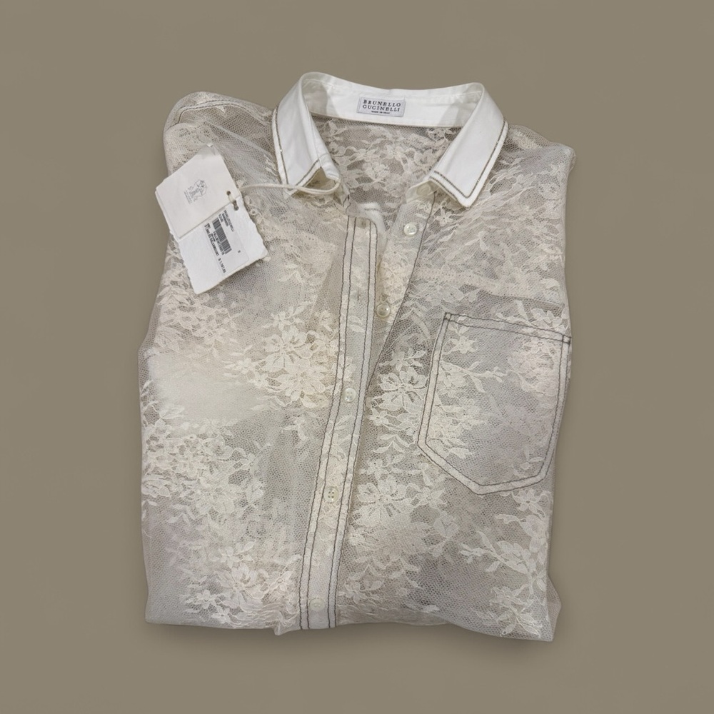 NWT Brunello Cucinelli sheer lace blouse